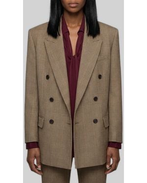 Saint Laurent Double-Breasted Glen Plaid Jacket - Brown