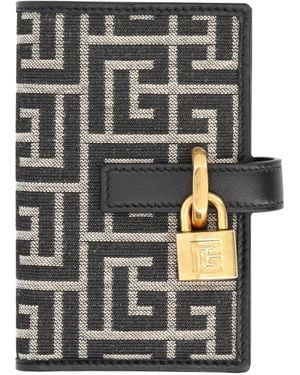 Balmain Monogram Card Holder With Padlock - Gray