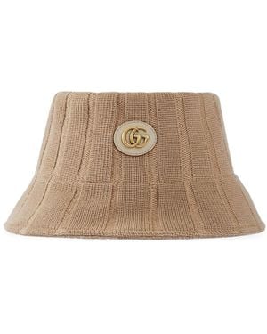 Gucci Double G Wool Bucket Hat - Natural