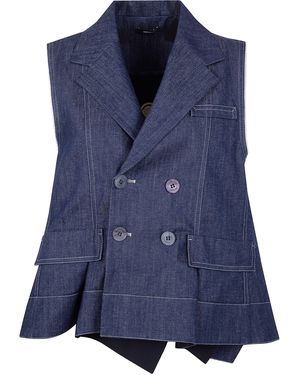 Ibrigu Denim Sleeveless Jacket With Jacquard Details - Blue