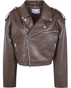 Frankie Shop "Daphne" Cropped Biker Jacket - Brown