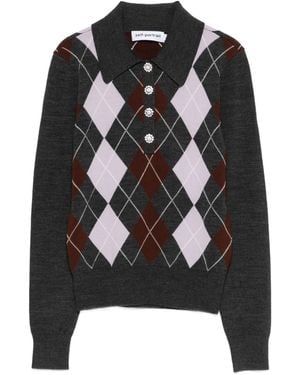 Self-Portrait Argyle Lightweight Sweater - Black