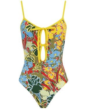 ALÉMAIS Low Back Adjustable Strap Self-Tie Keyhole Front Bodysuit - Multicolor