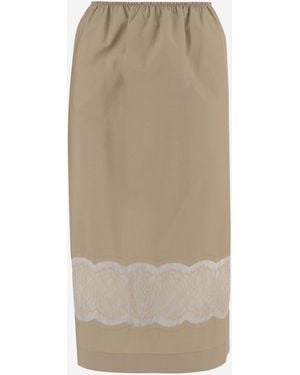 Carven Cotton Skirt With Lace Detail - Natural