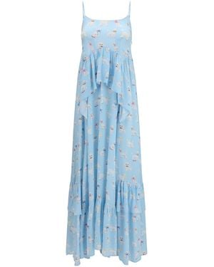 Fiorucci Dress Poodle-Print Tiered Maxi - Blue
