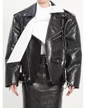 Saint Laurent Pebbled Leather Biker Jacket - Black
