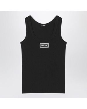 Versace Stretch Ribbed Cotton Tank Top - Black