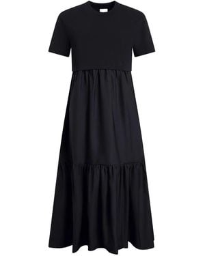 Patou Poplin Volume Midi Dress Crew Neck - Black