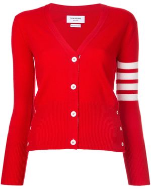 Thom Browne Classic Cashmere 4-Bar V-Neck Cardigan - Red