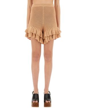 Chloé Crochet Knit Mini Shorts With Ruffles - Natural