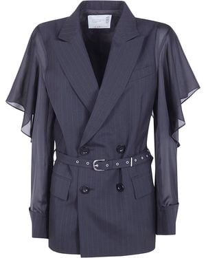 Sacai Chalk Stripe Jacket - Blue