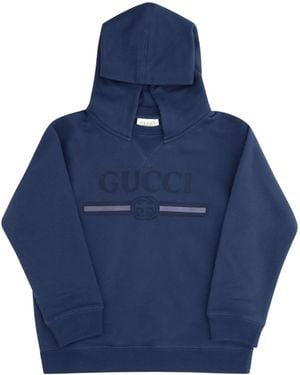 Gucci Cotton Hooded Sweatshirt With Print For Boy - Blue