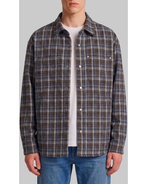 DUNST Quilted Plaid Flannel Overshirt - Gray
