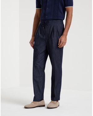 Brunello Cucinelli Denim Pleated Pants - Blue