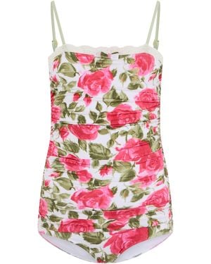 Chloé Rose Print Ruched Swimsuit - White