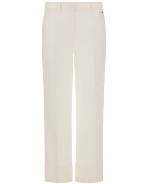Herno Lightweight Linen Cigarette Pants With Turn-Ups And Metal Logo Plate - White