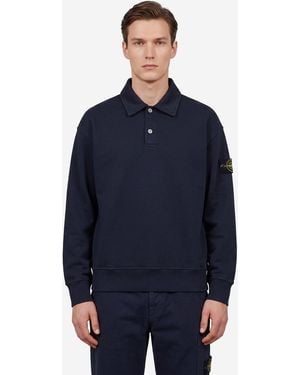 Stone Island Oversize Long-Sleeved Polo Shirt - Blue