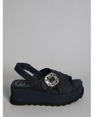 Roger Vivier Denim Wedge Sandals - Gray