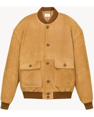 Saint Laurent Suede Leather Bomber Jacket - Natural