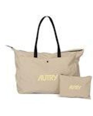 Autry Nylon Jute Bag With Logo - Natural
