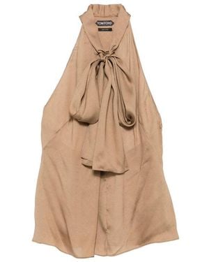 Tom Ford Top Pussy-Bow Halterneck Silk - Natural