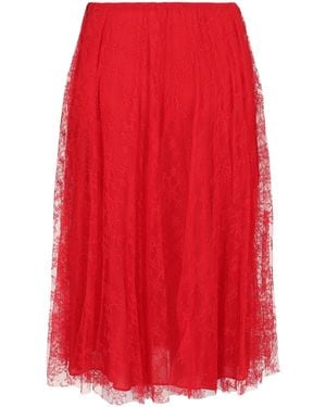 Valentino Floral Lace Midi Skirt - Red
