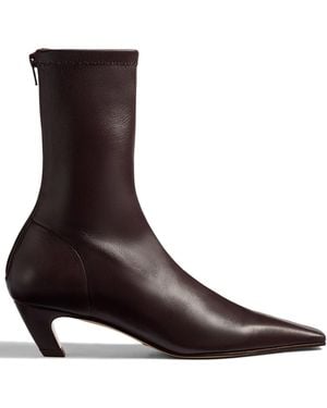 KHAITE 40Mm Heel Leather Square-Toe Back-Zip Boots - Brown
