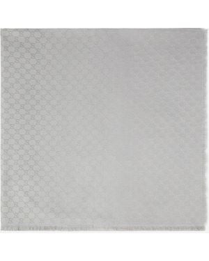 Gucci Gg Motif Wool And Cotton Shawl - Gray