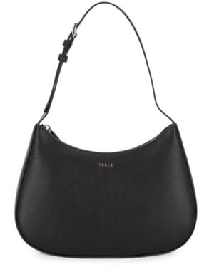 Furla Logo-Plaque Leather Shoulder Bag - Black