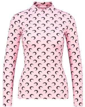 Marine Serre Moon Ls Highneck T-Shirt - Pink