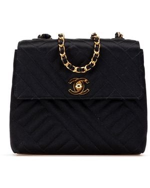CHANEL Mini Square Diagonal Quilted Satin Single Flap - Black