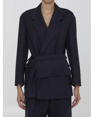 Bottega Veneta Wool Jacket With Belt - Blue