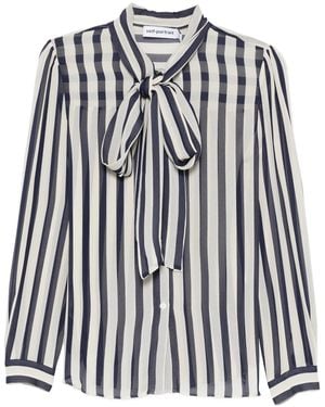 Self-Portrait Rethexed Fit Mini Button-Down Shirt With Bow Neckline - Blue