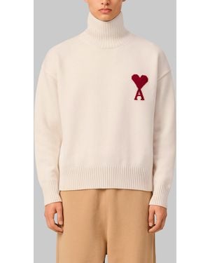 Ami Paris Ami De Coeur Turtleneck Sweater - Natural