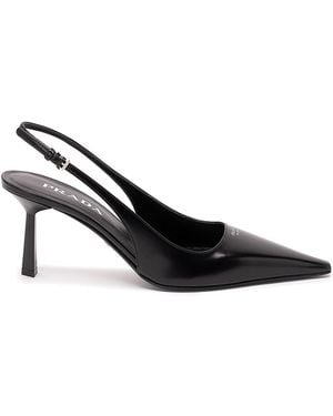 Prada Brushed Leather Slingback Pumps - Black