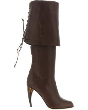 McQueen Horn Heel Boots - Brown