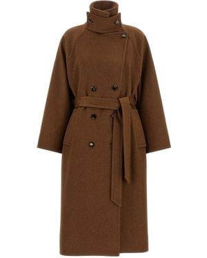 Alberto Biani Double-Breasted Belted Coat - Brown
