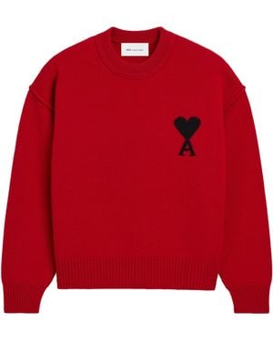 Ami Paris Crewneck Sweater With Contrasted Ami De - Red