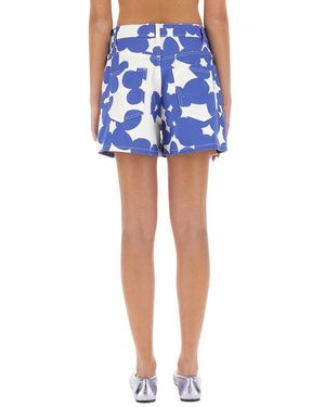 Marni Floral Pattern High-Waisted Cotton Shorts - Blue
