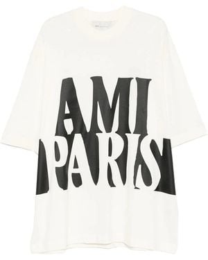 Ami Paris Oversize Fit Ss T-Shirt Paris Print - White
