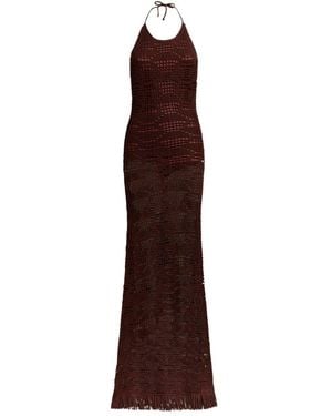 Etro Long Cotton Dress With Crochet-Style Workmanship And Halter Neckline - Purple