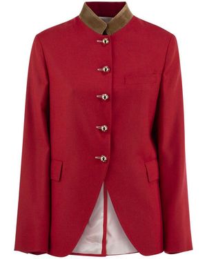 Fay Viscose And Wool Blend Jacket With Contrasting Collar - Red