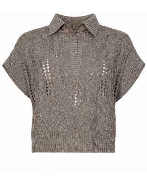 D.exterior Lamé Effect Cable-Knit T-Shirts Polos - Gray