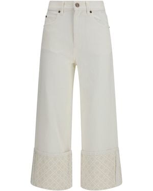 Tory Burch Straight-Leg Jeans With T Monogram Cuffs - White