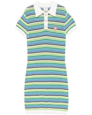 CASABLANCA Straight Dress With Knit Design And Contrasting Polo Collar - Blue
