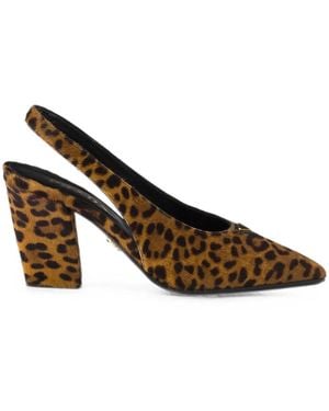 Prada Printed Calf Hair Slingback Pumps - Brown