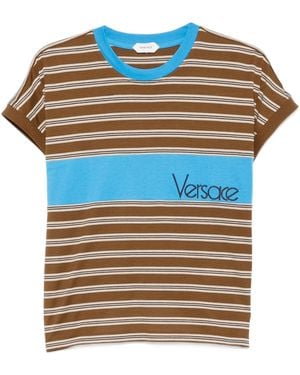 Versace Cotton T-Shirt With Logo Embroidery - Blue