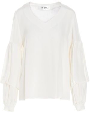 DI.LA3 PARI' Puff-sleeve Silk Shirt Shirt And Blouse - White
