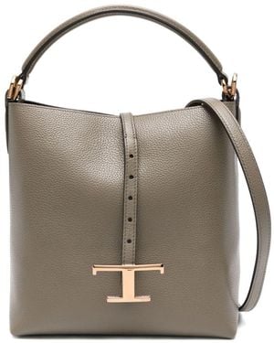 Tod's Mini Leather Bucket Bag - Gray