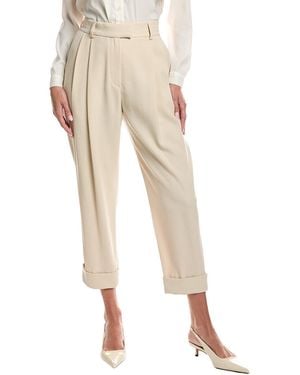 Brunello Cucinelli Cream Wool Blend Pleated Pants - Natural